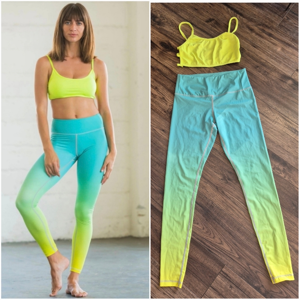 Set: Ombre leggings Neon Yellow bralette cage Flexi Lexi yellow green Yoga SUP